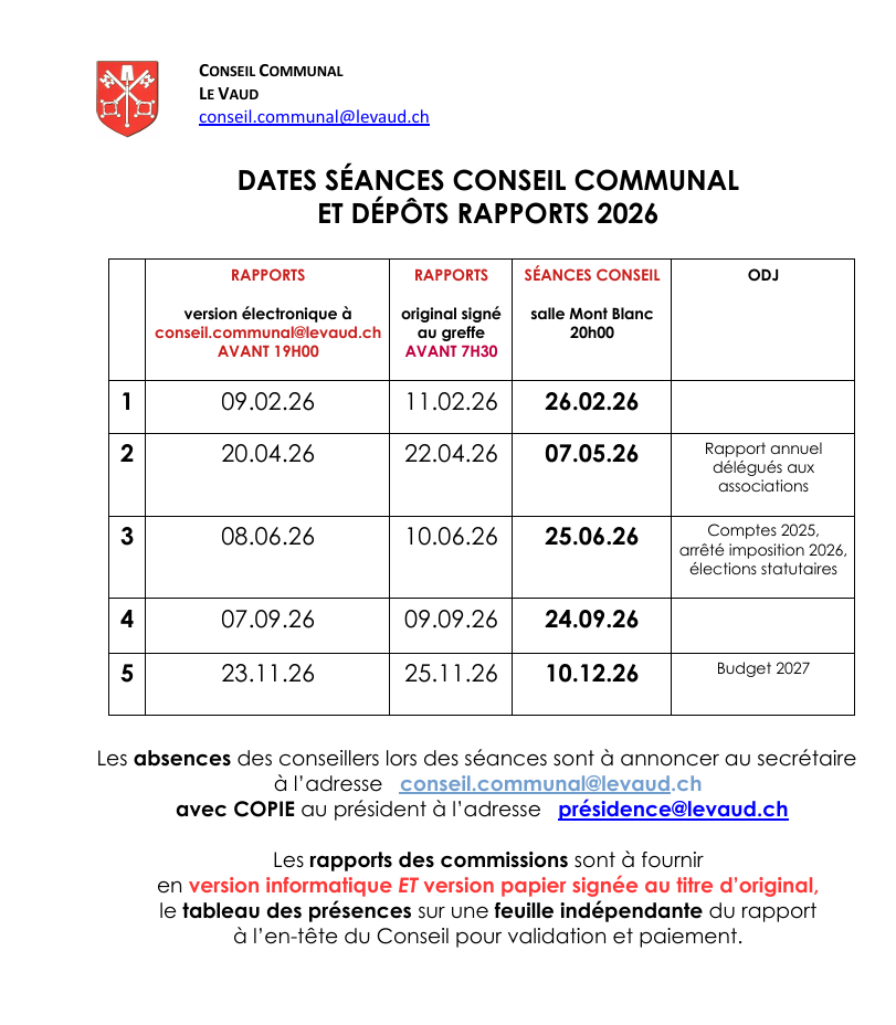 Dates du conseil 2026